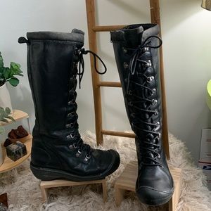Keen Clara Tall Lace Up Side Boots Size 7 Black Leather